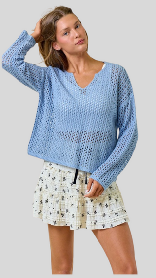 Beth Blue Crochet Sweater