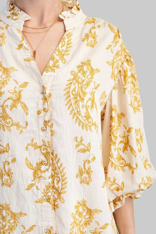 Brenda Mustard Print Top