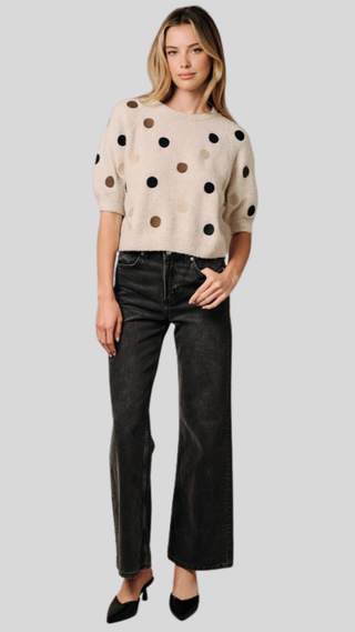 Kami Oatmeal Polka Dot Sweater