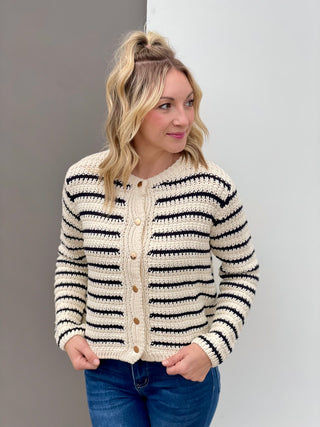 Genna Ecru/Black Stripe Sweater