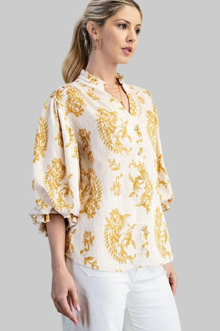 Brenda Mustard Print Top