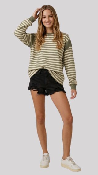 Carlin Olive Stripe Sweatshirt