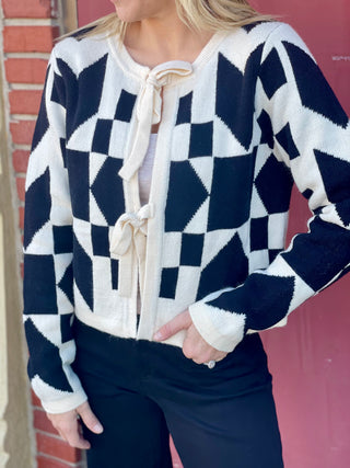 Harlow Black/Cream Tie Sweater