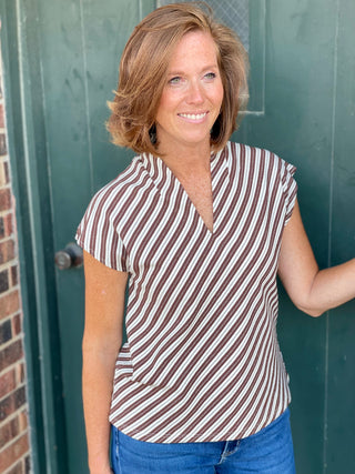 Maren Brown Stripe Top