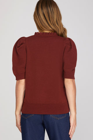 Claire Wine Ruffle Sweater