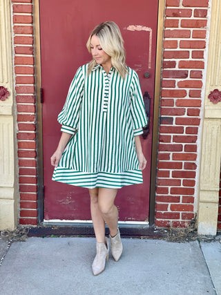 Willow Green/White Stripe Dress