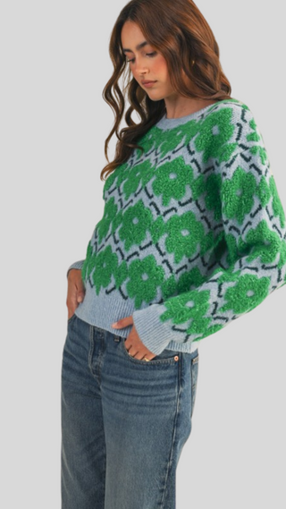 Layla Blue/Green Print Sweater