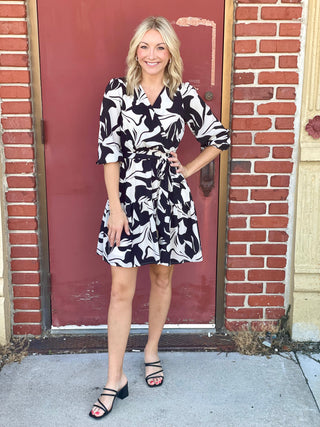 Catalina Black/Off White Print Dress