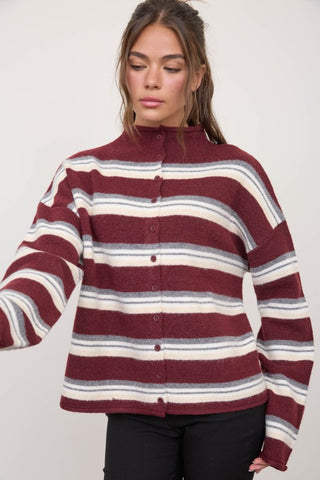 Leah Oxblood Stripe Cardigan