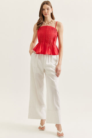 Sophie Red Pleated Peplum Tank