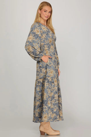 Grace Dusty Blue Print Dress