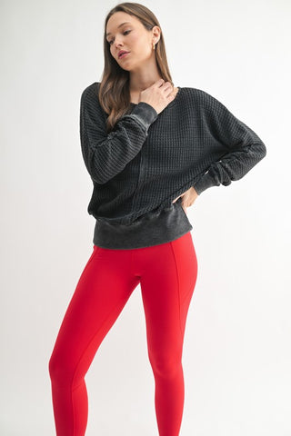Thea Black Waffle Top