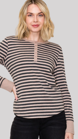Tasha Black/Taupe Stripe Top