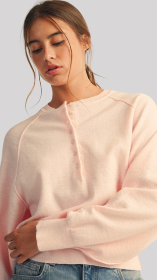 Marielle Pink Henley Sweater