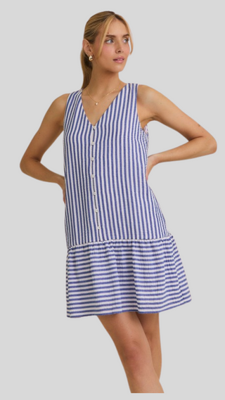 Connie White & Blue Stripe Dress