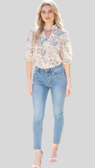 Clover Taupe Print Top