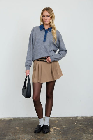 Della Grey Denim Collar Sweater