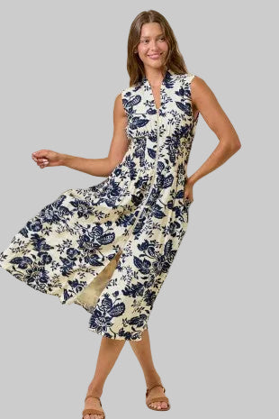 Eve Navy Print Zip Midi