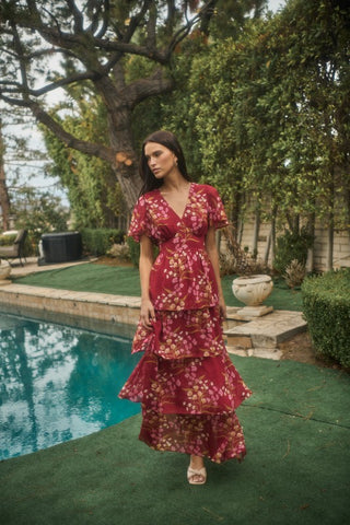 Lana Burgundy Print Dress