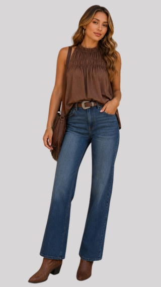 Carlin Brown Smocked Tank