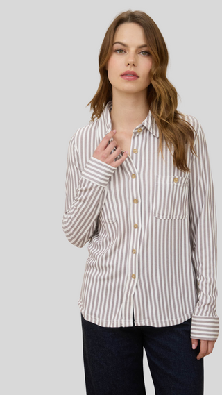 Christina Taupe Stripe Button Down