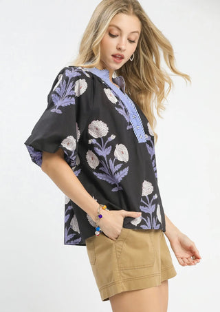 Monica Black Print Top