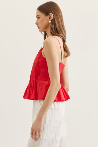 Sophie Red Pleated Peplum Tank