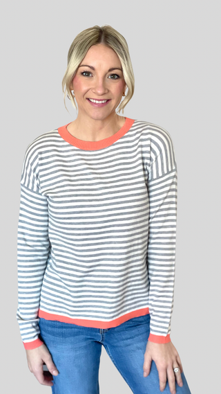 Christa Grey/Coral Stripe sweater