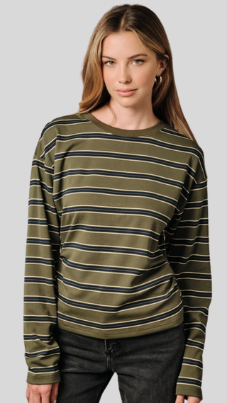 Angie Olive Stripe Top