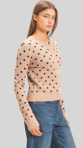 Evelyn Taupe Polka Dot Cardigan