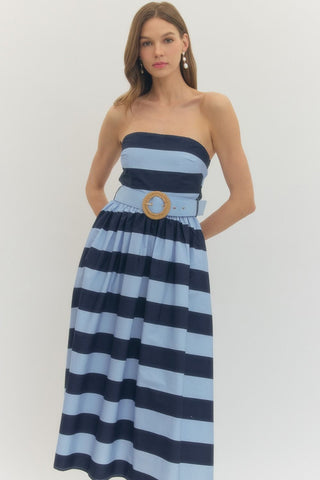 Adrien Blue Stripe Strapless Dress
