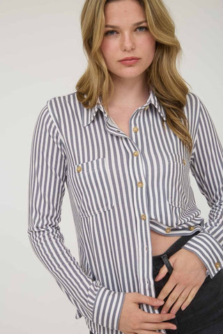 Christina Charcoal Stripe Button Down