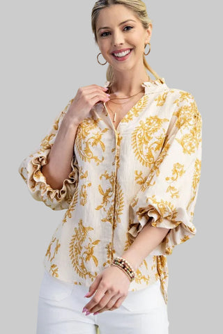 Brenda Mustard Print Top