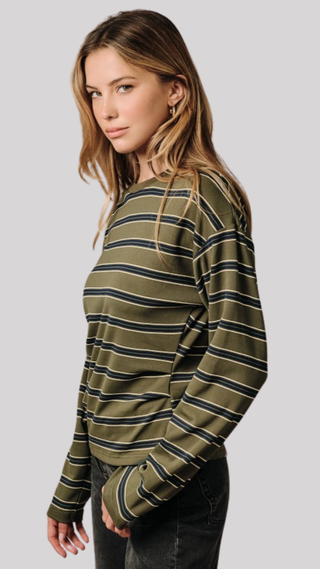 Angie Olive Stripe Top