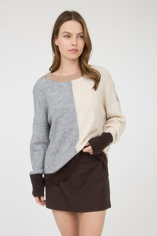 Maria Grey Colorblock Sweater