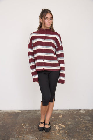 Leah Oxblood Stripe Cardigan