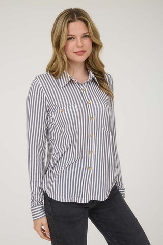 Christina Charcoal Stripe Button Down