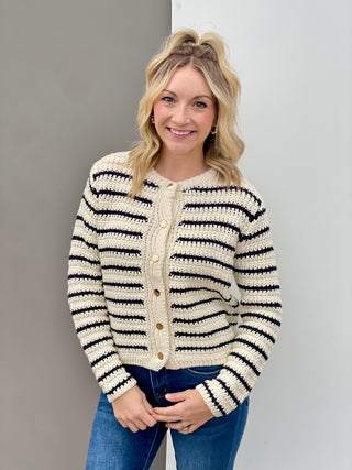 Genna Ecru/Black Stripe Sweater