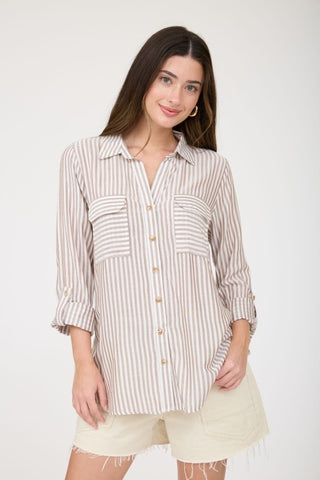 Avery Brown Pinstripe Top