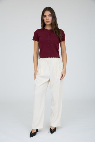 Elle Burgundy Scalloped Cardi