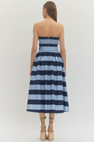 Adrien Blue Stripe Strapless Dress