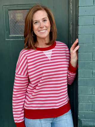 Maria Pink/Red Stripe Pullover