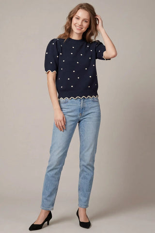 Colbie Navy Polkadot Scalloped Sweater