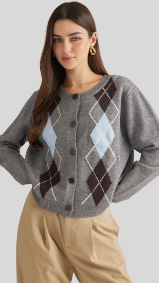 Ailany Grey Argyle Sweater