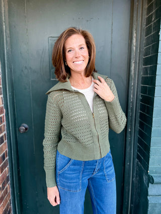 Delilah Olive Zip Sweater