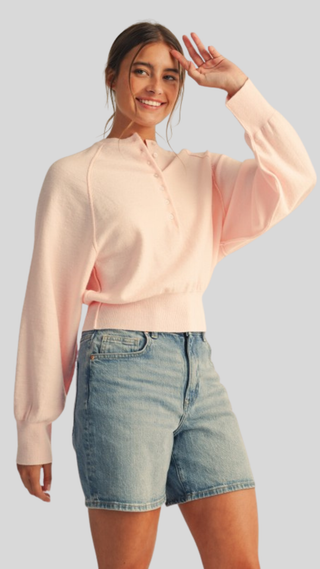 Marielle Pink Henley Sweater
