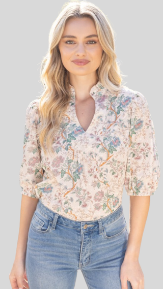 Clover Taupe Print Top