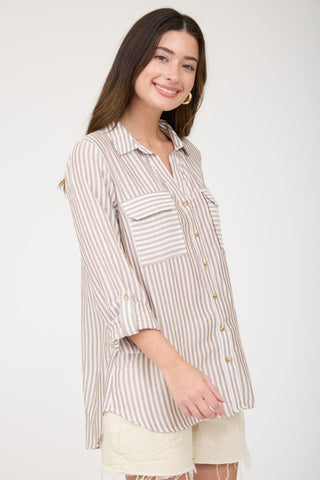 Avery Brown Pinstripe Top