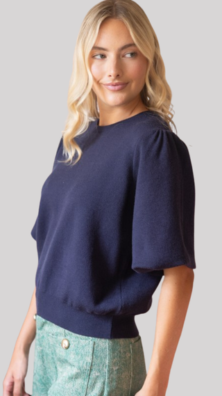Leesa Navy Bubble Sleeve Top