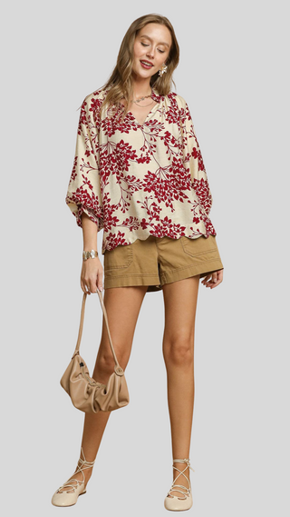 Heidi Garnet Print Top